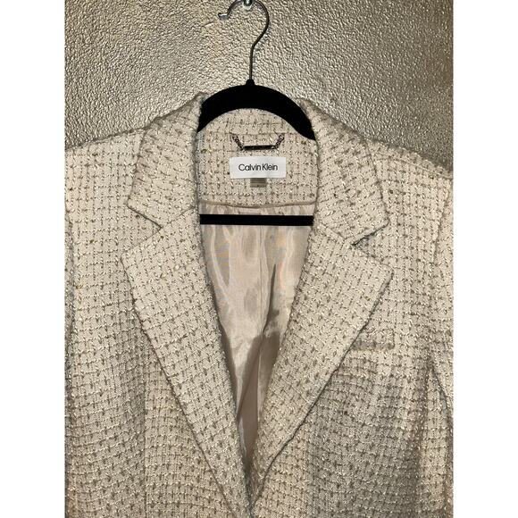 Calvin Klein Preppy Academia Professional Cream Textured Blazer - Picture 2 of 10